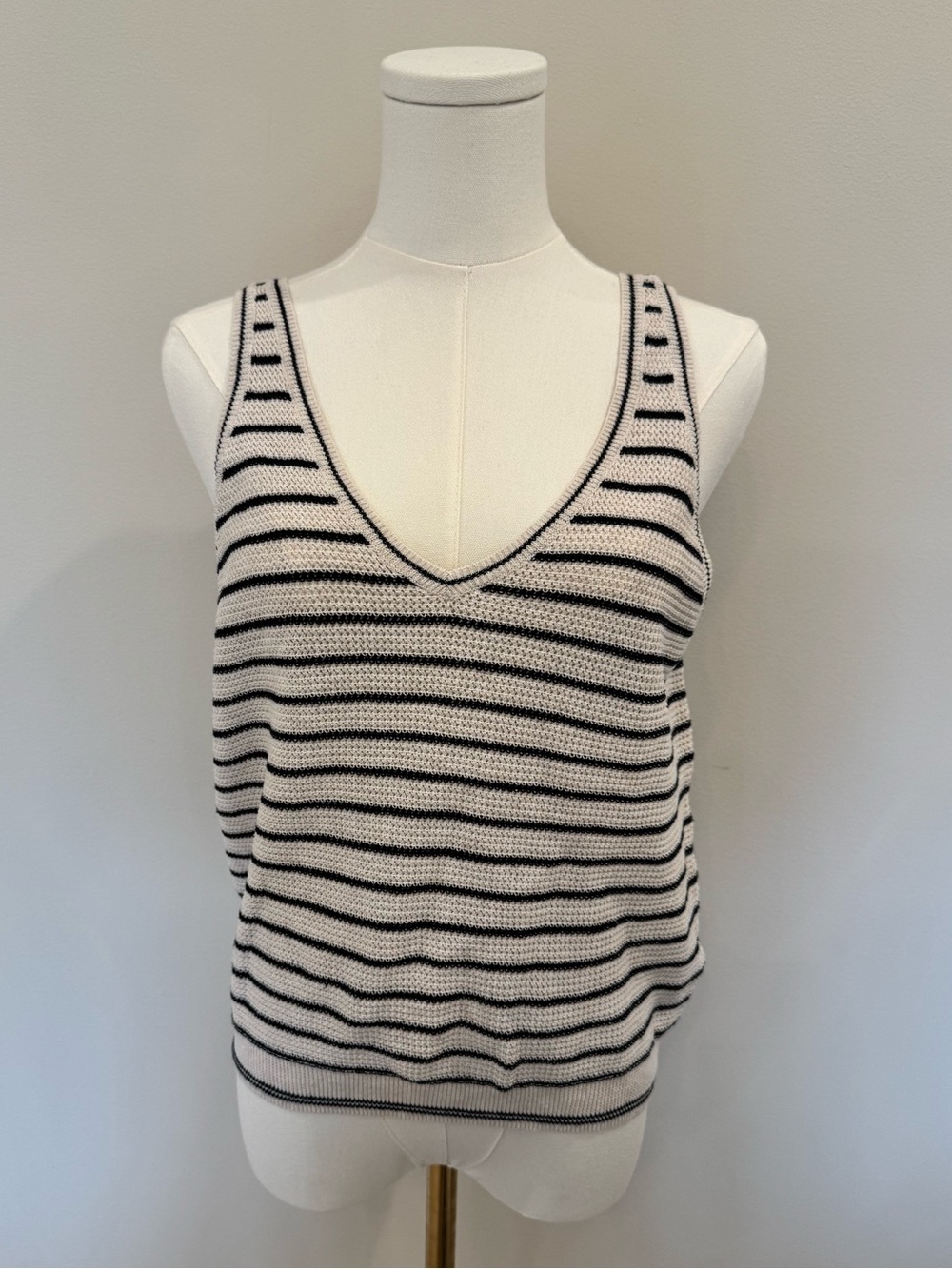 Marine Layer Striped V-Neck Tank Top - White & Black
